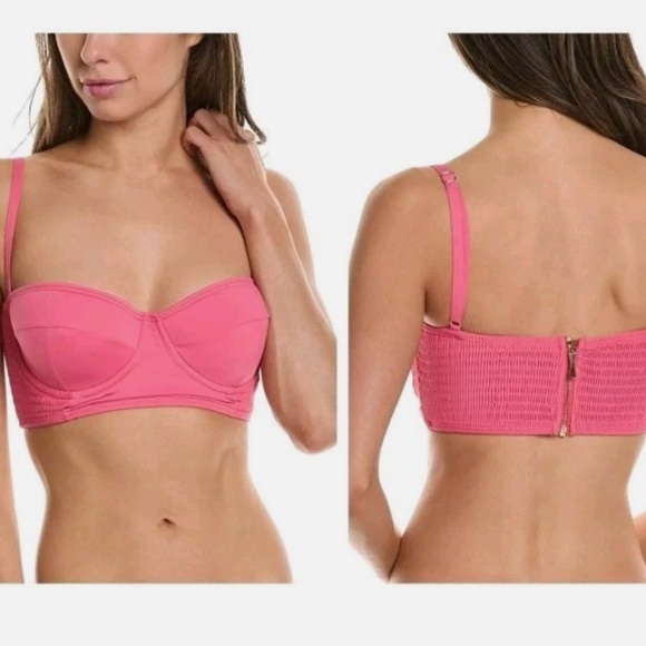 Kate Spade NY Underwire Zip/Smocked Top Bottom Swimsuit Pink Cloud, NWT - Picture 1 of 5